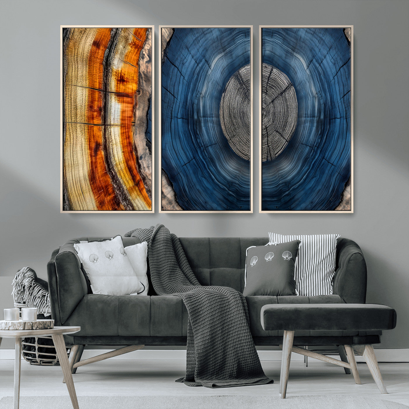 MGV-FC-48X32-3P - Abstract Tree Rings Wall Art Canvas Print - Wood Grain Rings Artwork Print - Nature Woodland Modern