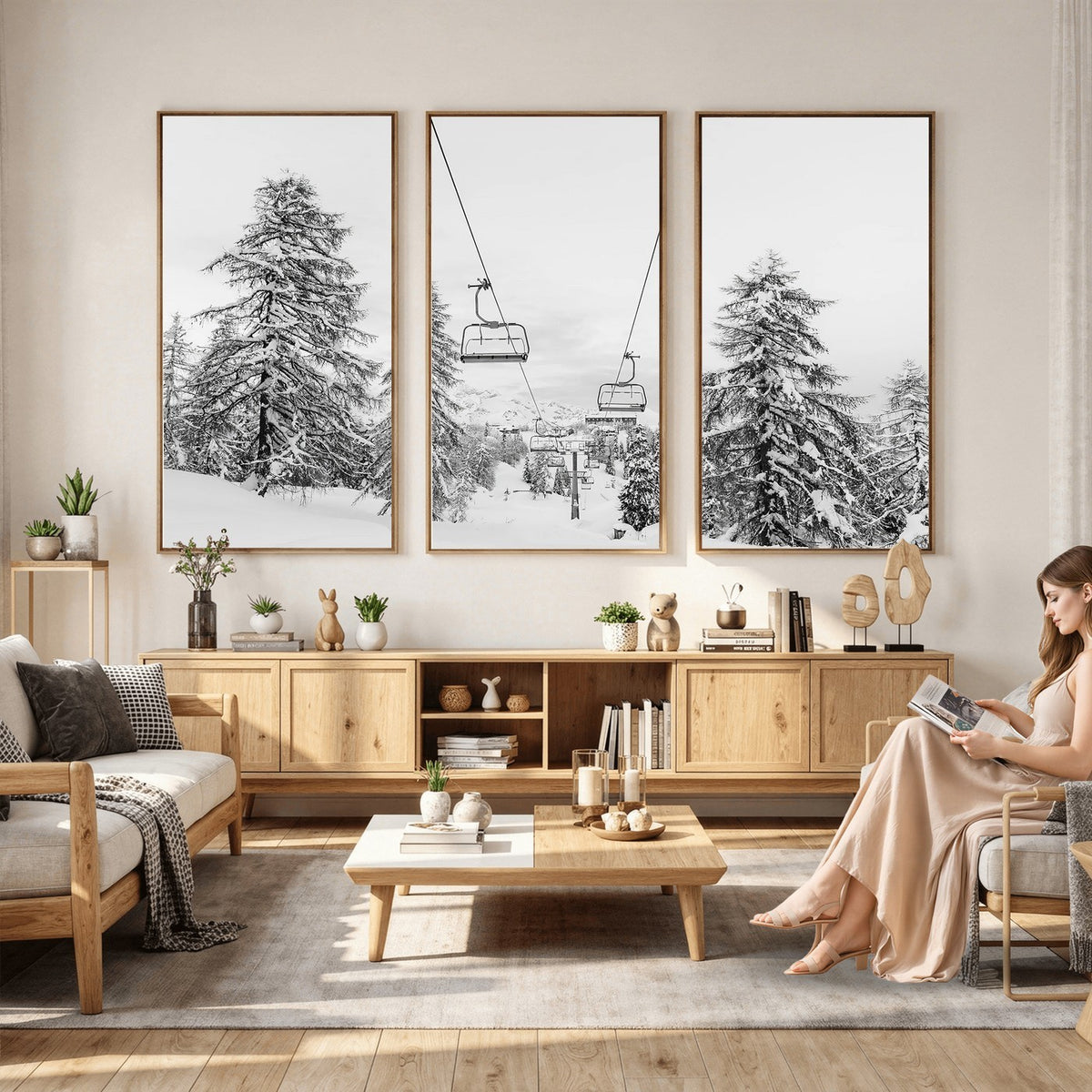 55003599D-MGV-CV-24X16 - Ski Lift Wall Art | Framed Snowy Mountain Canvas Artwork