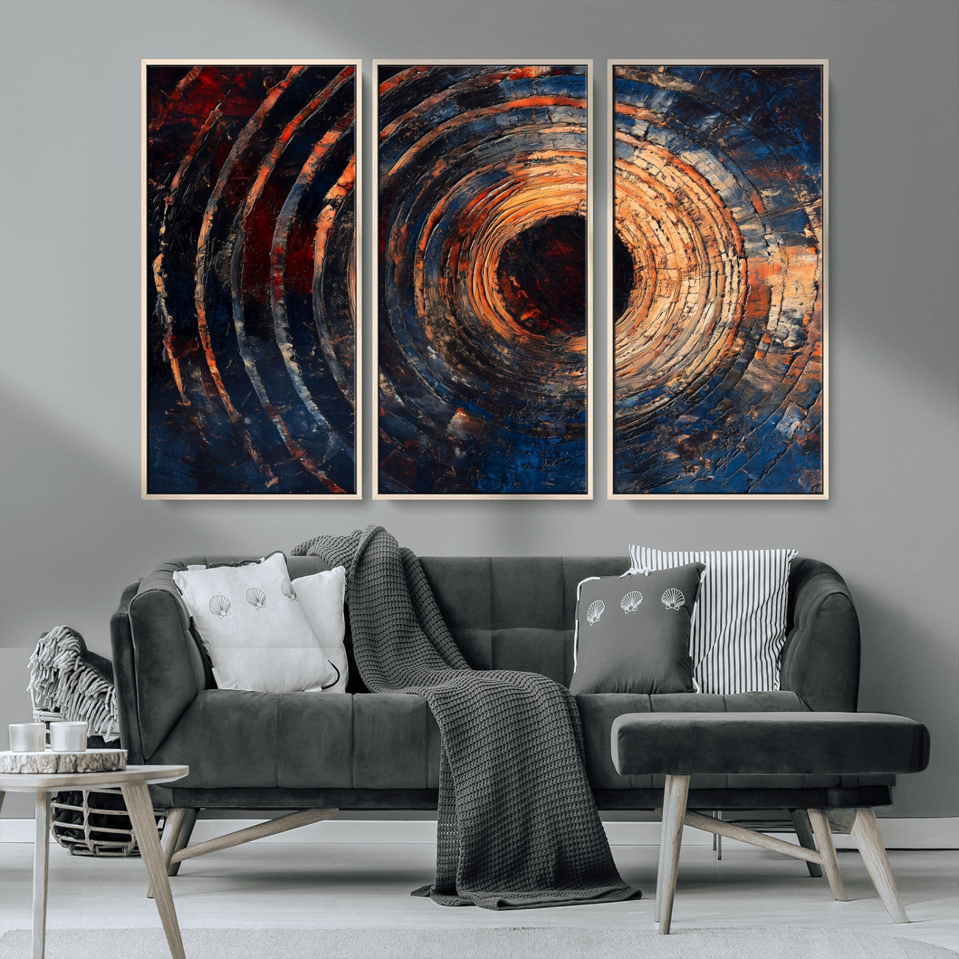 MGV-FC-48X32-3P - Wood Tree Ring Wall Art Canvas Print, Framed Natural Wood Art Picture Print, Rustic Tree Slice Perfect Rustic Decor Artwork
