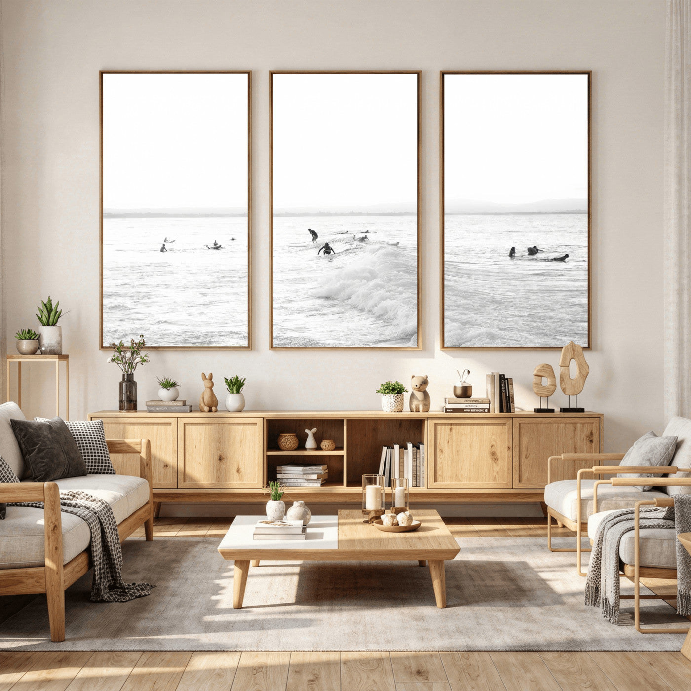 33449548-MGV-CV-36X24 - Surf Crowd Motion Wall Art – Active Surfers & Ocean Waves Canvas Print, Dynamic Water and Coastal Horizon for Living Room or Sea Adventure Decor