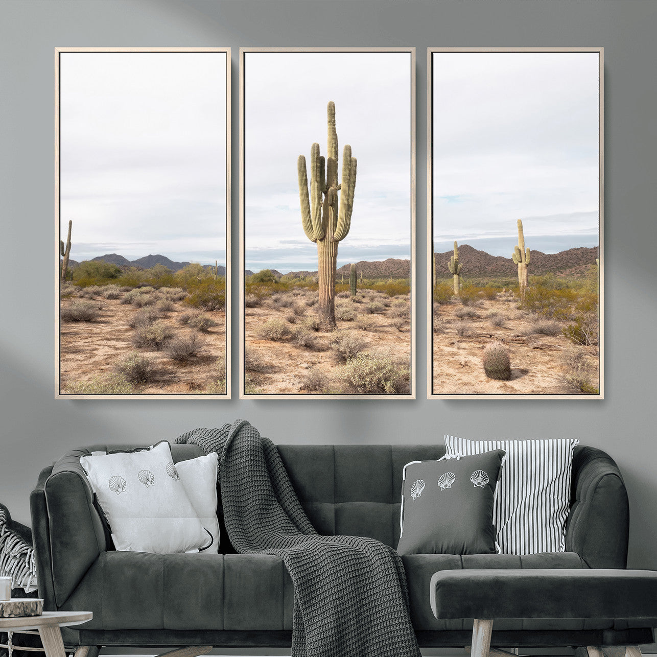 MGV-FC-48X32-3P - Saguaro Cactus Wall Art Canvas Print, Framed Desert Cactus Art Picture Print, Earthy Desert Perfect Southwestern Boho Decor Artwork