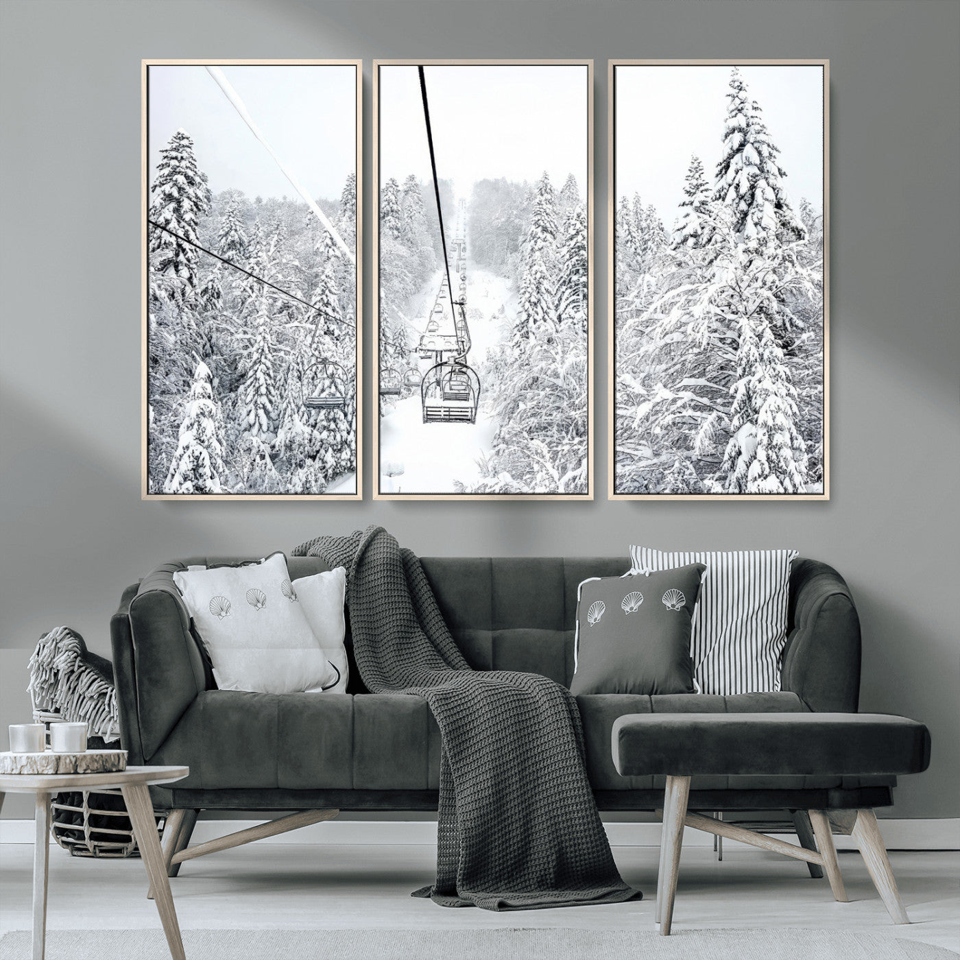 MGV-FC-48X32-3P - Winter Snow Ski Lift Wall Art Canvas Print Winter Trees Print