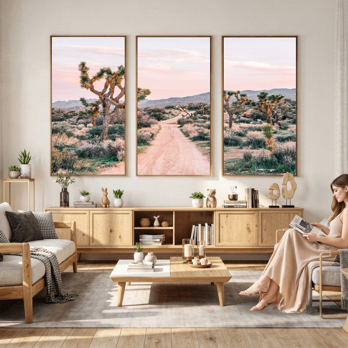 12540952-MGV-CV-36X24 - Desert Trail Wall Art – Canvas Print of Joshua Trees & Sunset Glow, Sandy Path Wilderness, Scenic Nature Escape Decor for Living Room, Office or Bedroom
