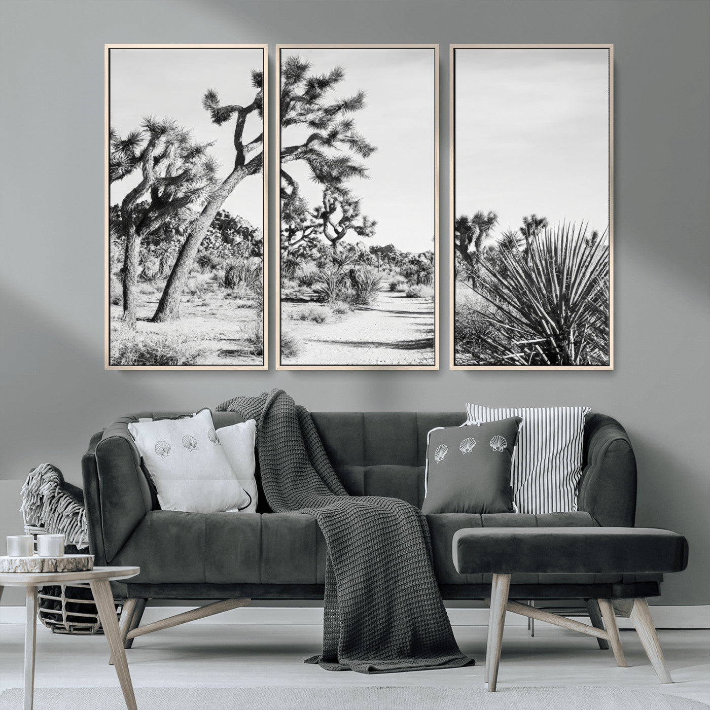 MGV-FC-48X32-3P - Joshua Tree Wall Art Canvas Print, Framed Desert Path Art Picture Print, Monochrome Desert Perfect Minimalist Desert Decor Artwork
