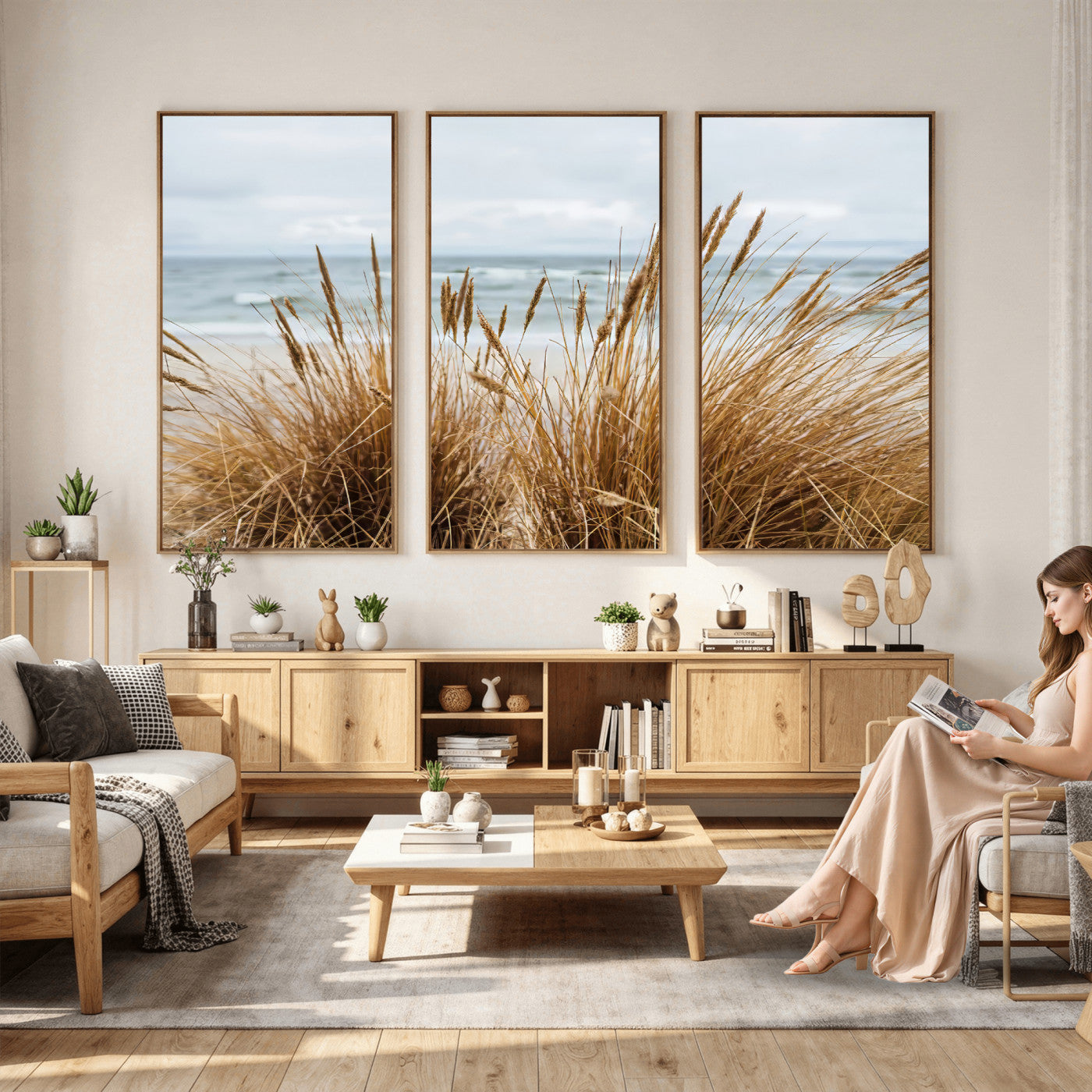 14270839-MGV-CV-36X24 - Beach Grass Wall Art – Canvas Print of Serene Coastal Shore, Peaceful Ocean Vibes, Nature Decor for Guest Room, Office or Living Room
