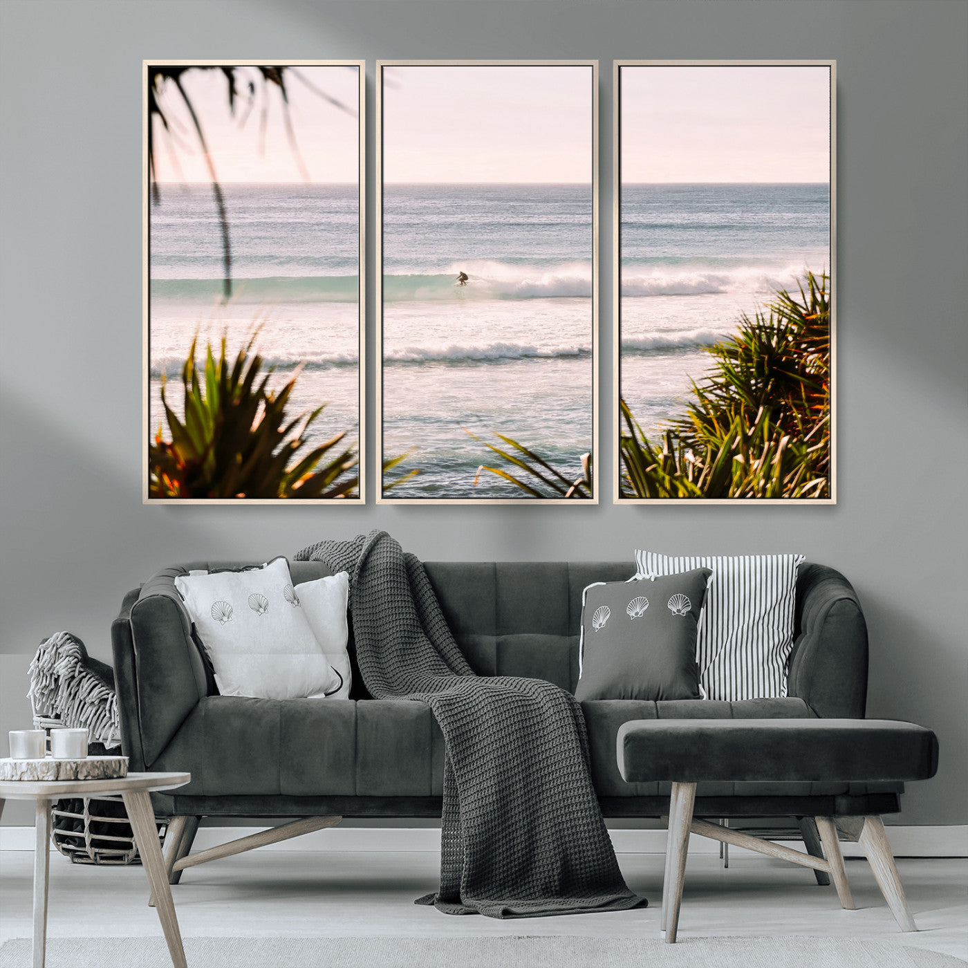 MGV-FC-48X32-3P - Ocean Surfer Wall Art Canvas Print, Framed Coastal Surf Art Picture Print, Tropical Beach Perfect Tropical Coastal Decor Artwork