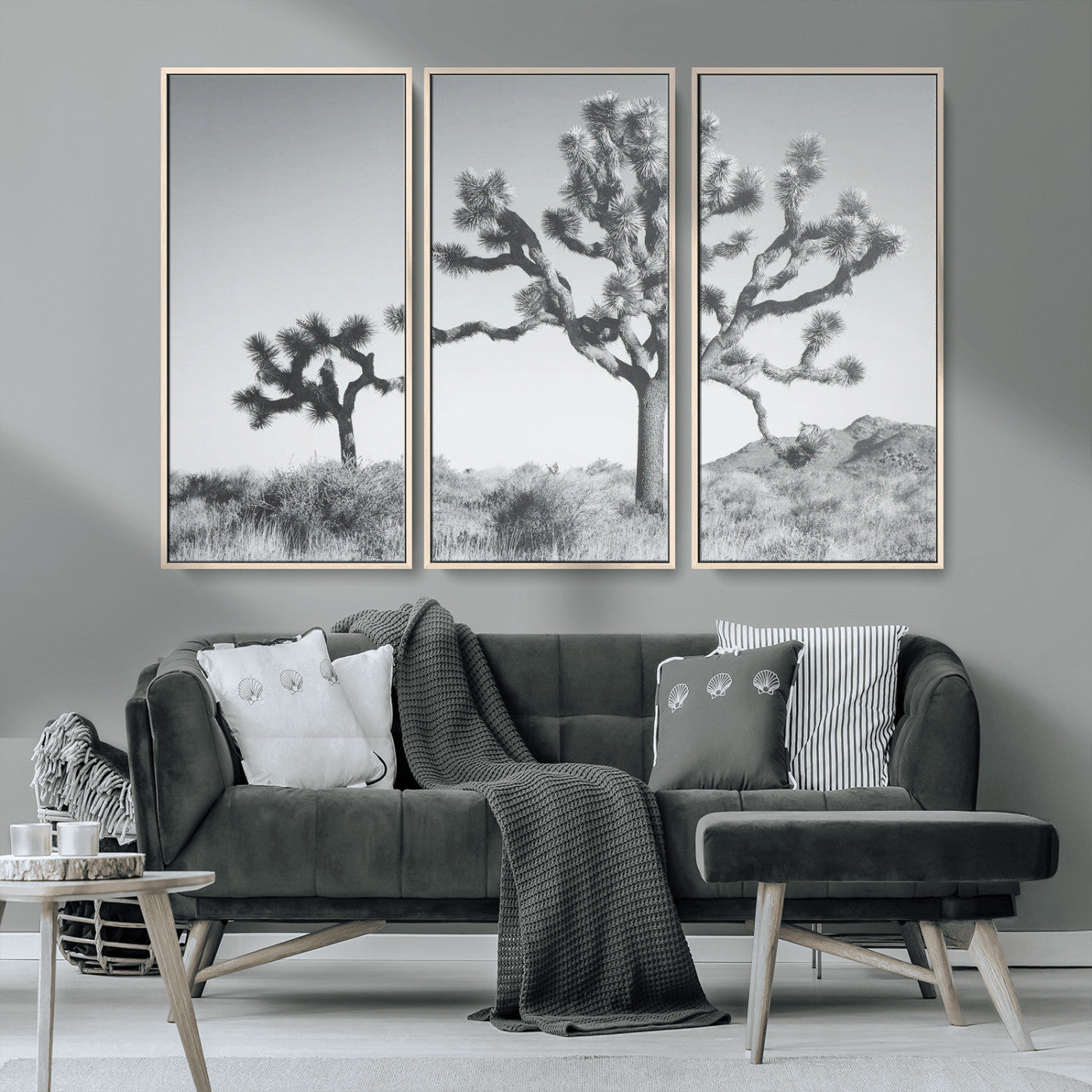 MGV-FC-48X32-3P - Joshua Tree Wall Art Canvas Print, Framed Black White Landscape Art Picture Print, Desert Tree Decor Perfect Southwestern Decor Artwork