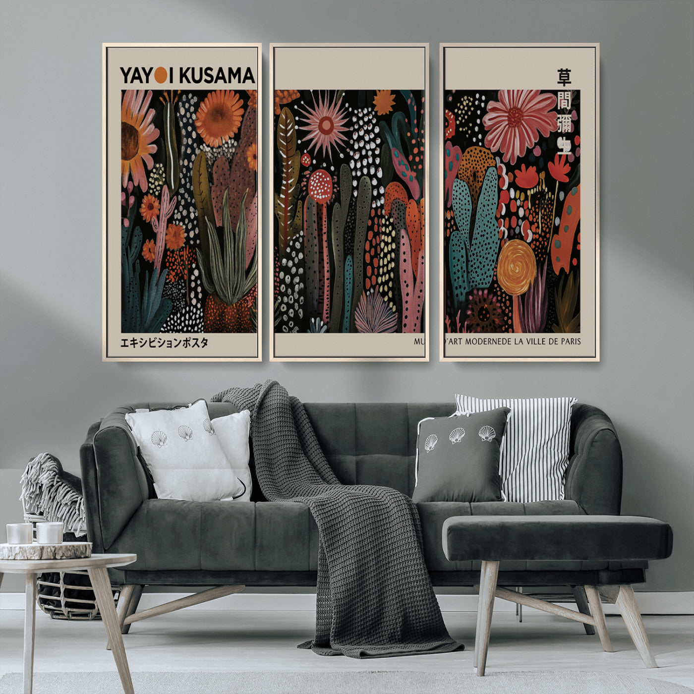 MGV-FC-48X32-3P - Modern Japanese Wall Art Print Yayoi Kusama Canvas Wall Art Abstract Mount Fuji Canvas Print