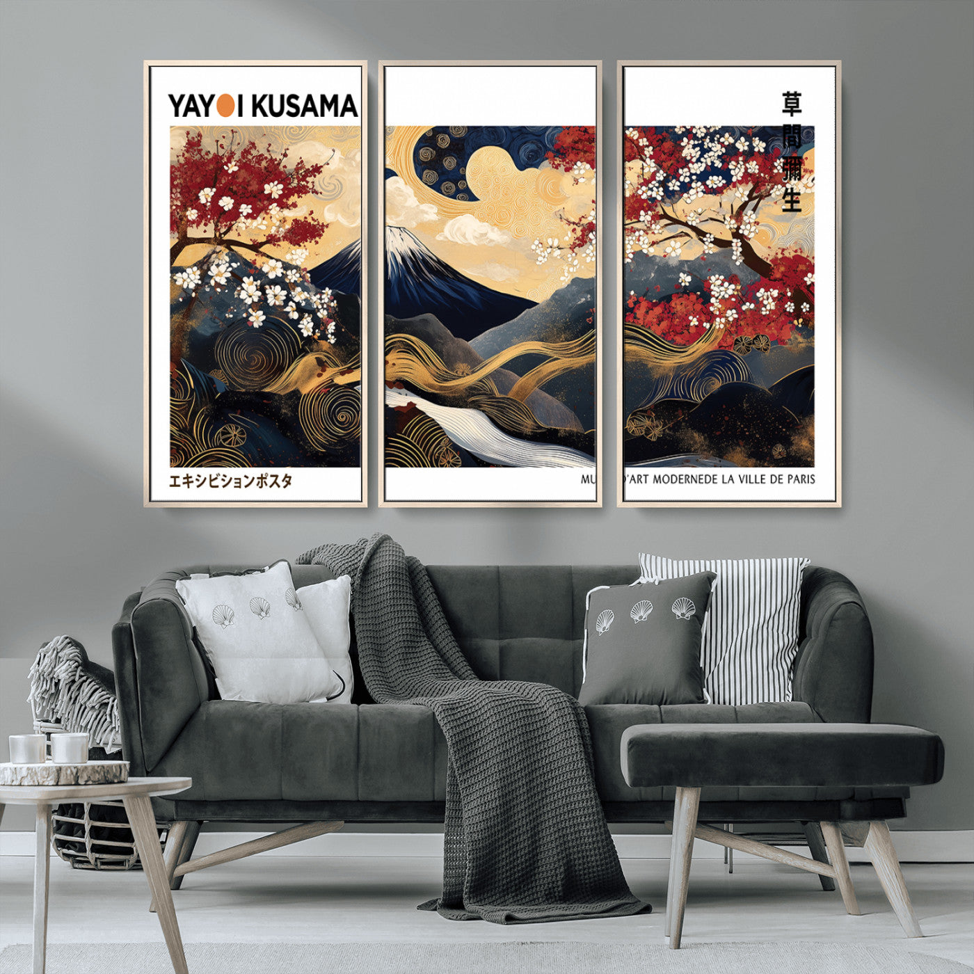 MGV-FC-48X32-3P - Modern Mount Fuji Print, Yayoi Kusama Canvas Wall Art, Abstract Mount Fuji Canvas Print, Japanese