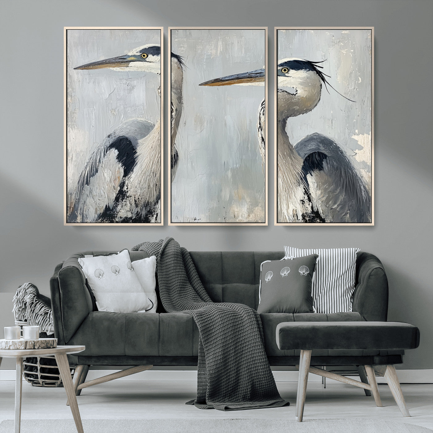 MGV-FC-48X32-3P - Bird Canvas Decor Wall Art Canvas Print, Framed Coastal Bird Pair Art Picture Print, Minimalist Wildlife Wall Perfect Coastal Minimalist Decor Artwork