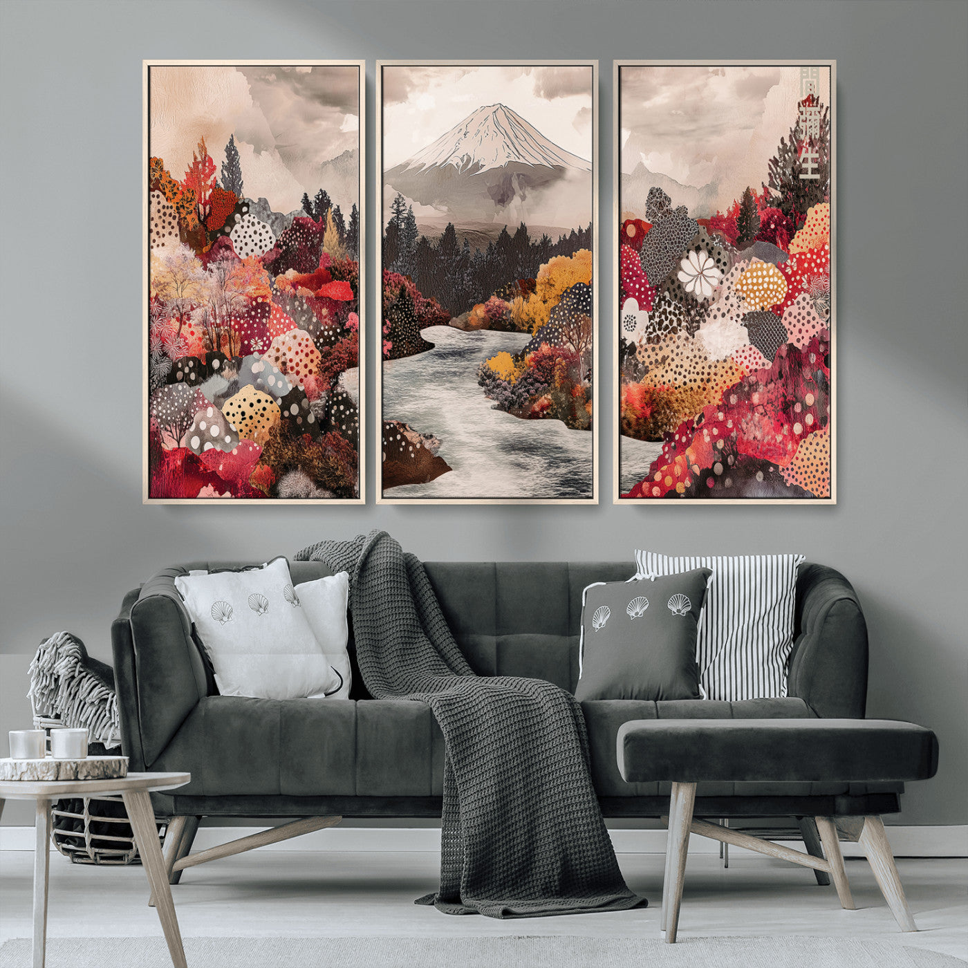 MGV-FC-48X32-3P - Mountain Wall Art Wall Art Canvas Print, Framed Autumn Forest Art Picture Print, Cottagecore Landscape Perfect Cottagecore Boho Decor Artwork