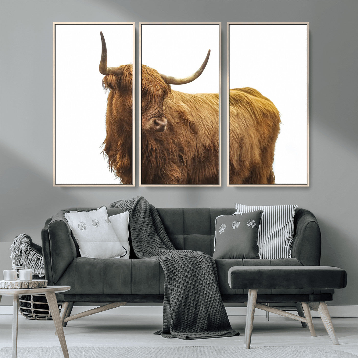 MGV-FC-48X32-3P - Highland Cow Wall Art Canvas Print, Framed Farmhouse Wall Art Art Picture Print, Rustic Animal Decor Perfect Rustic Farmhouse Decor Artwork