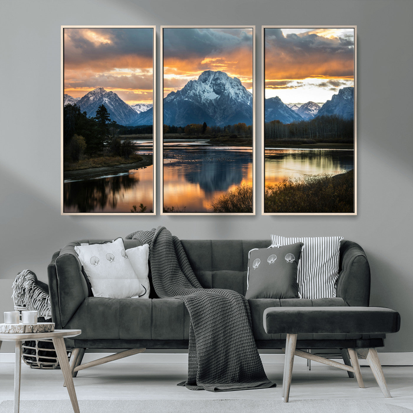 MGV-FC-48X32-3P - Mountain Sunset Wall Art Canvas Print, Framed Alpine Wilderness Art Picture Print, Golden Hour Perfect Wilderness Decor Artwork