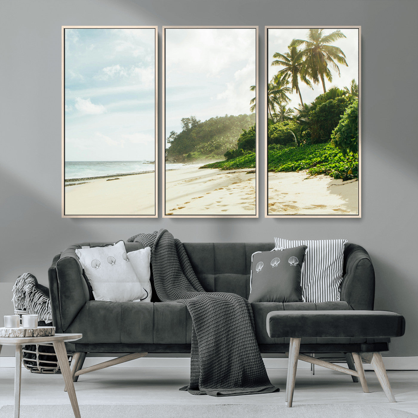 MGV-FC-48X32-3P - Relaxing Beach Wall Art Canvas Print, Framed Ocean View Art Picture Print, Coastal Serenity Perfect Tropical Coastal Decor Artwork