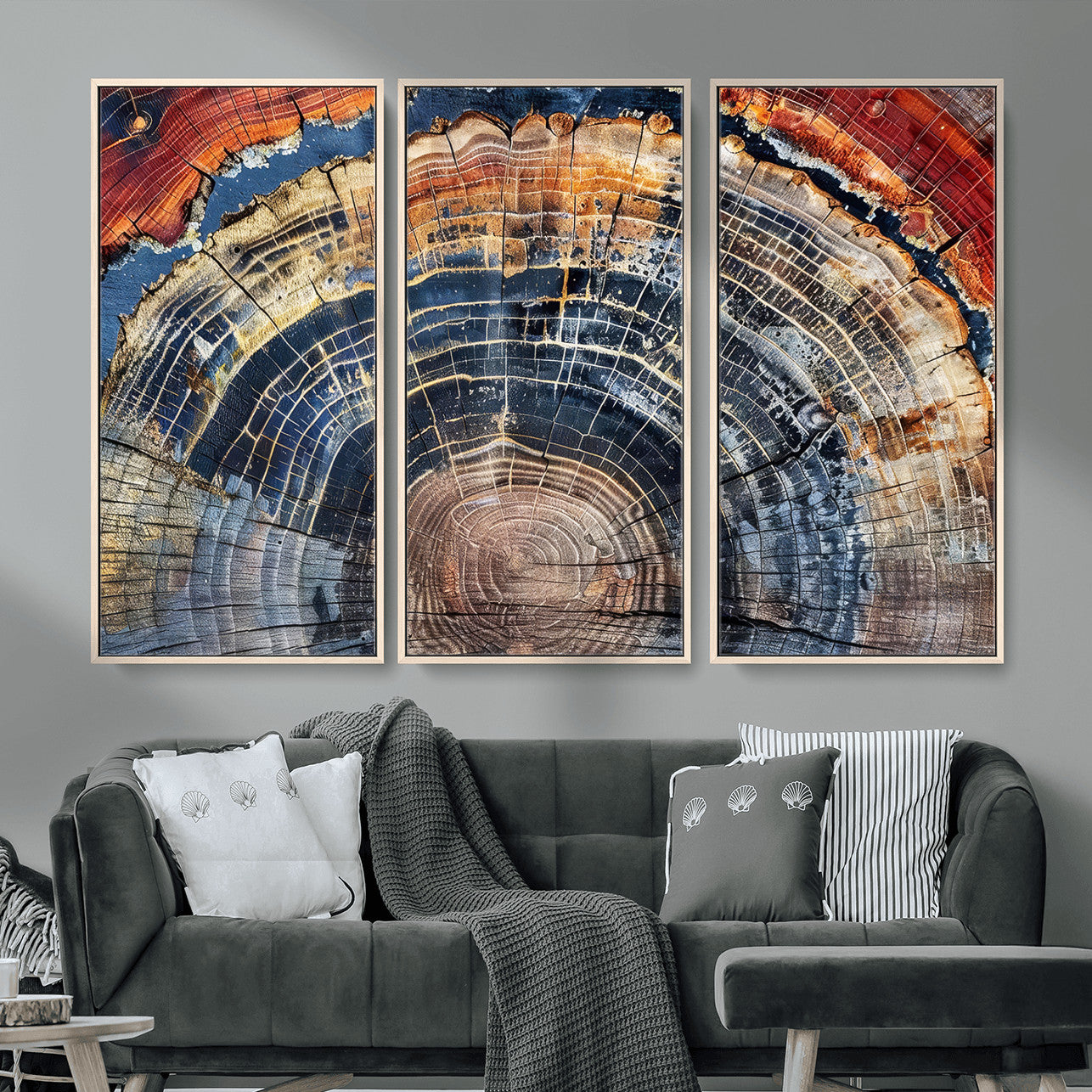 60292921-MGV-FC-48X32-3P - Vintage Tree Rings Wall Art Canvas Print – Framed Wood Art Picture Petrified Wood Artwork for Home, Office, Living Room