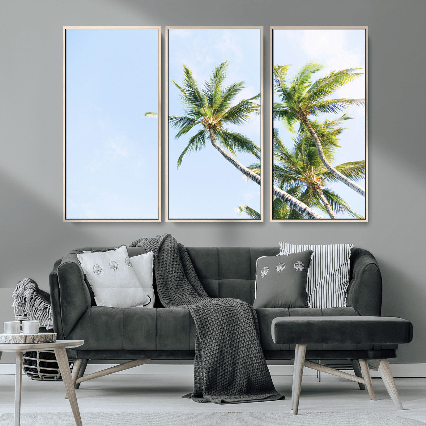 MGV-FC-48X32-3P - Palm Trees Wall Art Canvas Print, Framed Tropical Art Picture Print, Coastal Perfect Tropical Decor Artwork