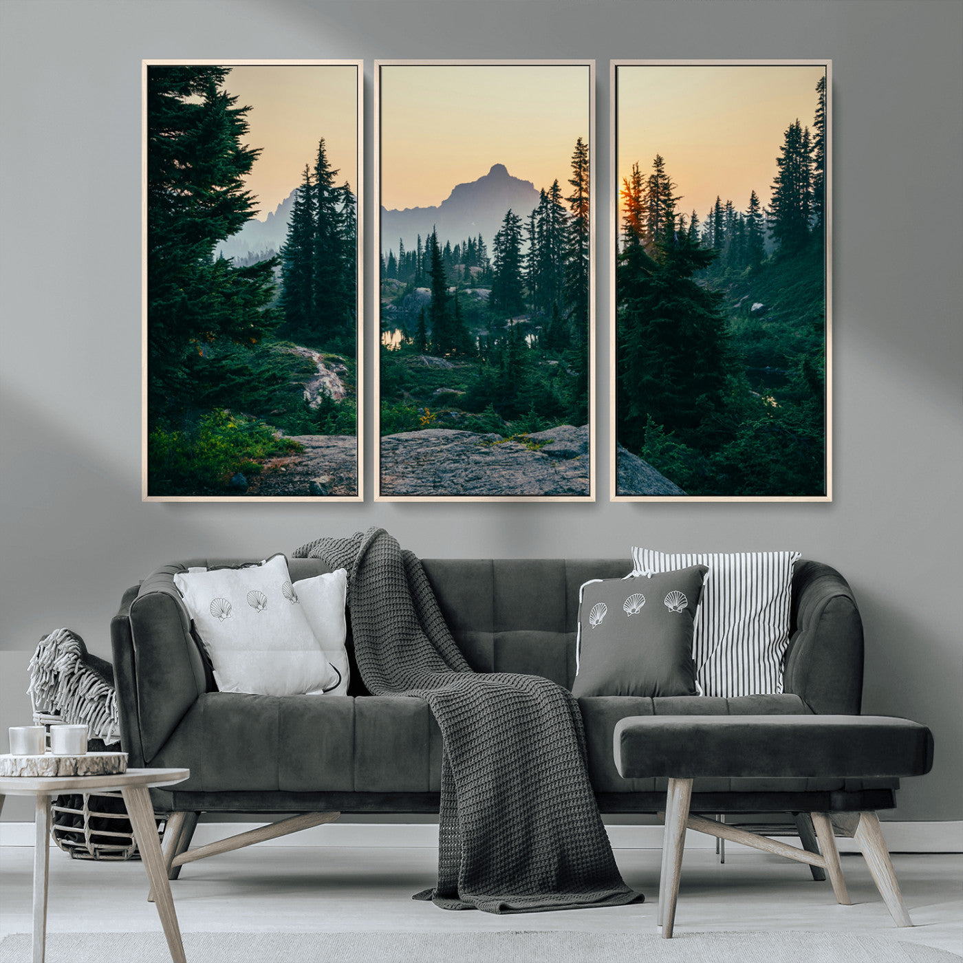 MGV-FC-48X32-3P - Mountain Wall Art Canvas Print, Framed Forest Serenity Art Picture Print, Mountain Perfect Rustic Decor Artwork