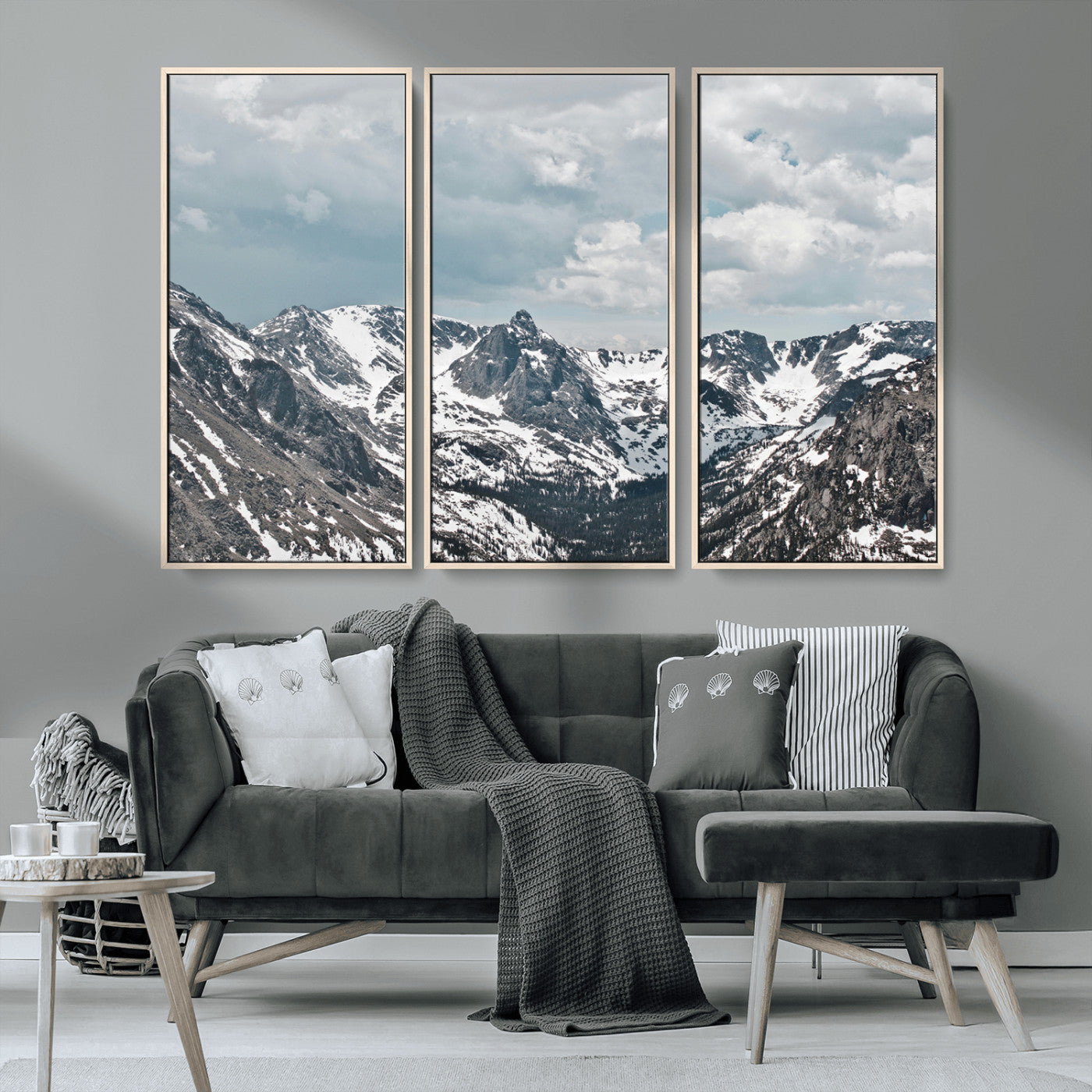 MGV-FC-48X32-3P - Snowy Peaks Wall Art Canvas Print, Framed Alpine Wilderness Art Picture Print, Mountain Escape Perfect Winter Serenity Decor Artwork