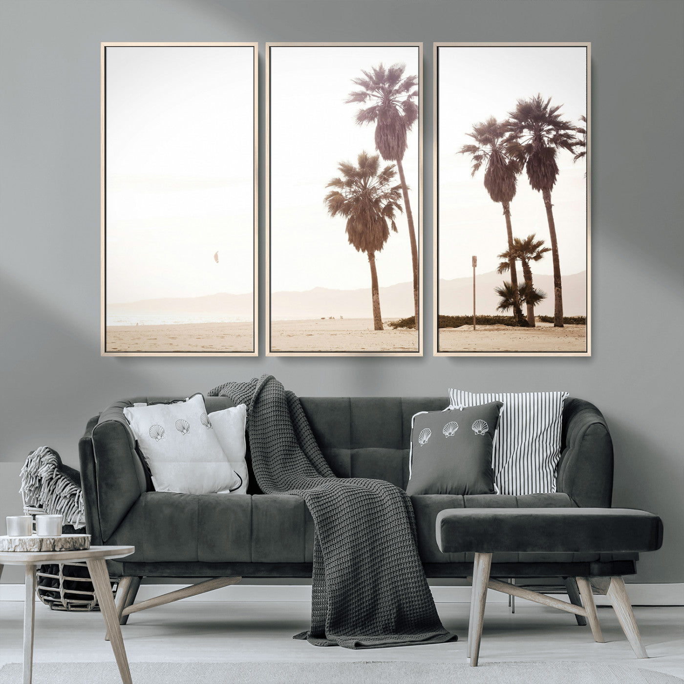 MGV-FC-48X32-3P - Coastal Light Wall Art Canvas Print, Framed Relaxing Shoreline Art Picture Print, Minimalist Ocean Perfect Tropical Serenity Decor Artwork