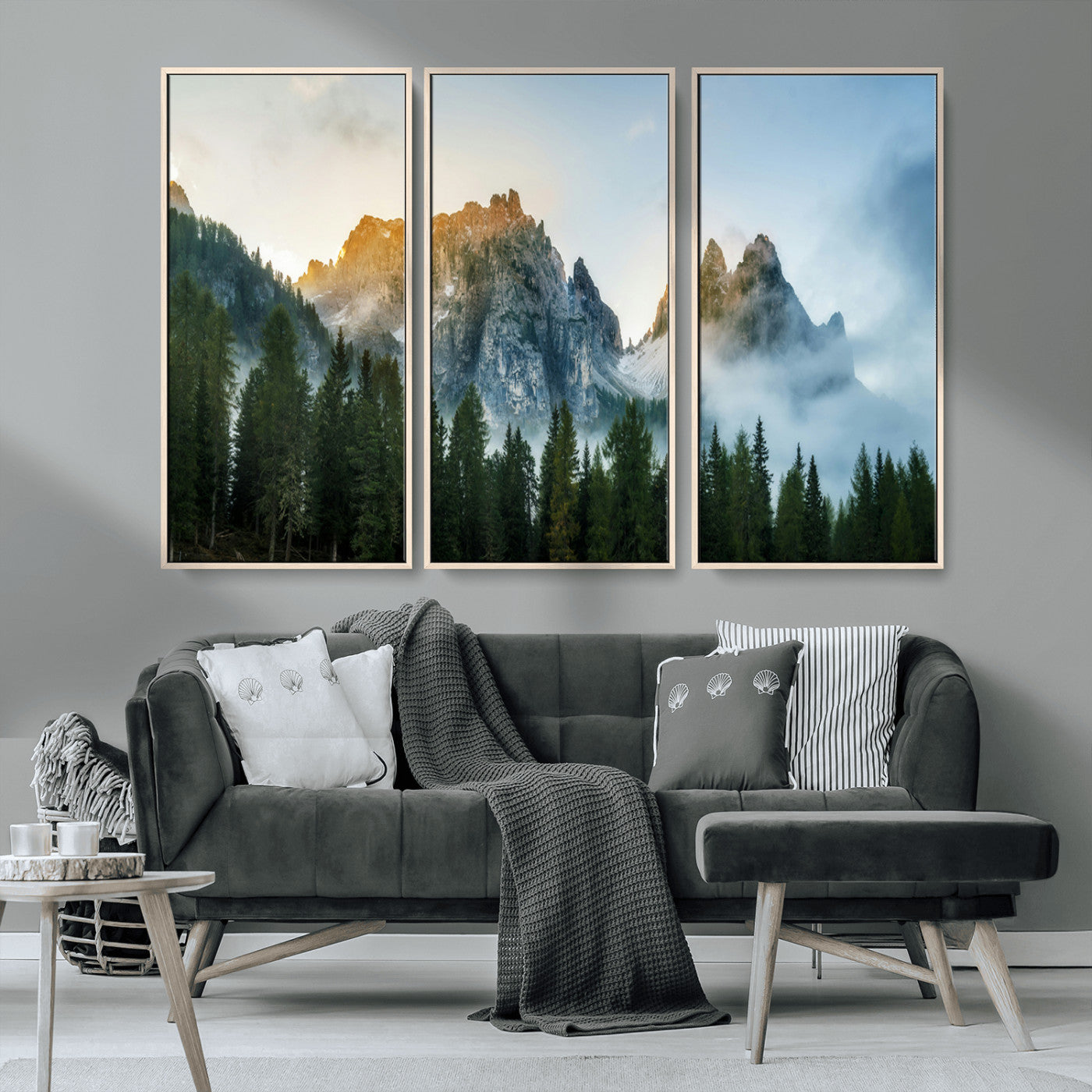 MGV-FC-48X32-3P - Wilderness Wall Art Wall Art Canvas Print, Framed Nature Landscape Decor Art Picture Print, Misty Forest Photography Perfect Rustic Nature Decor Artwork