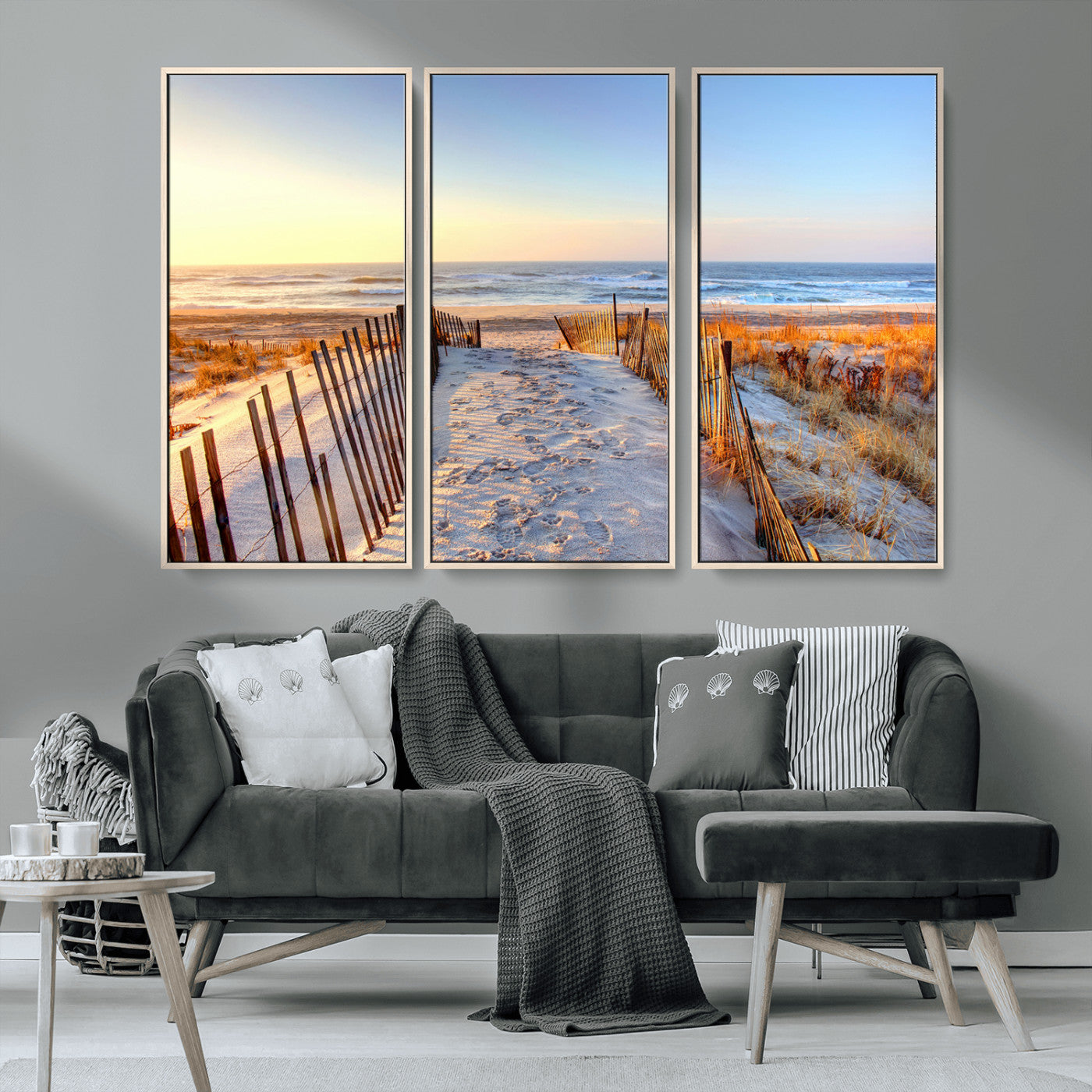 MGV-FC-48X32-3P - Ocean Sunset Wall Art Wall Art Canvas Print, Framed Nautical Photography Art Picture Print, Summer Beach House Decor Perfect Coastal Serenity Decor Artwork