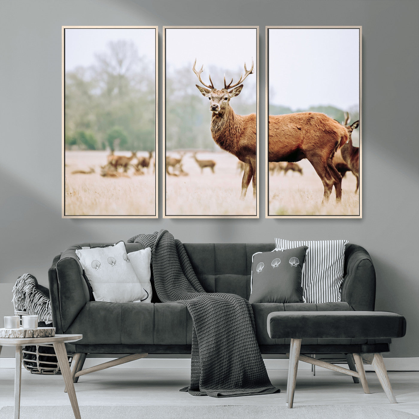 MGV-FC-48X32-3P - Rustic Nature Print Wall Art Canvas Print, Framed Deer Canvas Wall Art Art Picture Print, Nordic Animal Art Perfect Rustic Nature Decor Artwork