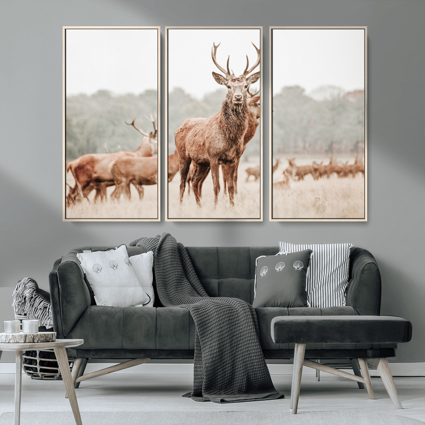 MGV-FC-48X32-3P - Rustic Nature Art Wall Art Canvas Print, Framed Stag Canvas Print Art Picture Print, Woodland Decor Perfect Rustic Lodge Decor Artwork