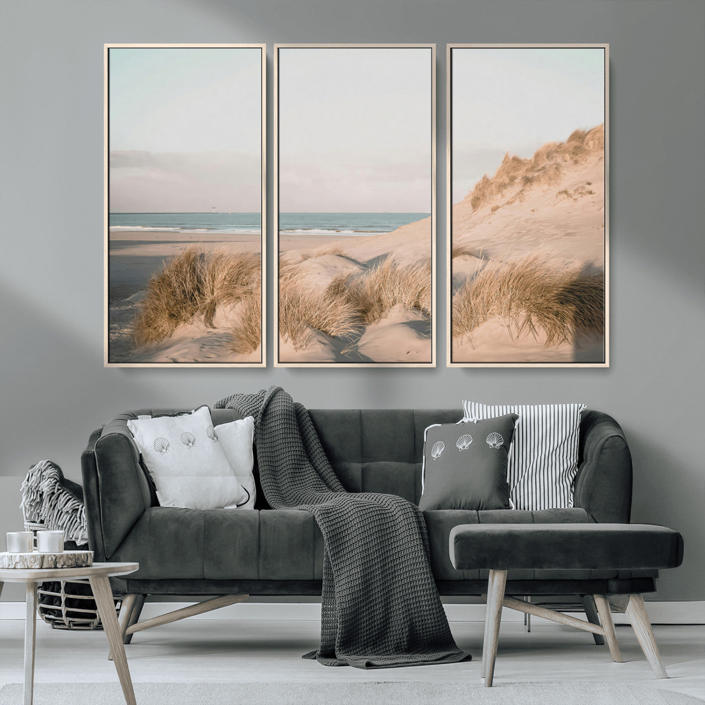 MGV-FC-48X32-3P - Beach Landscape Wall Art Canvas Print, Framed Sand Dune Photography Art Picture Print, Minimalist Seascape Perfect Coastal & Minimalist Decor Artwork