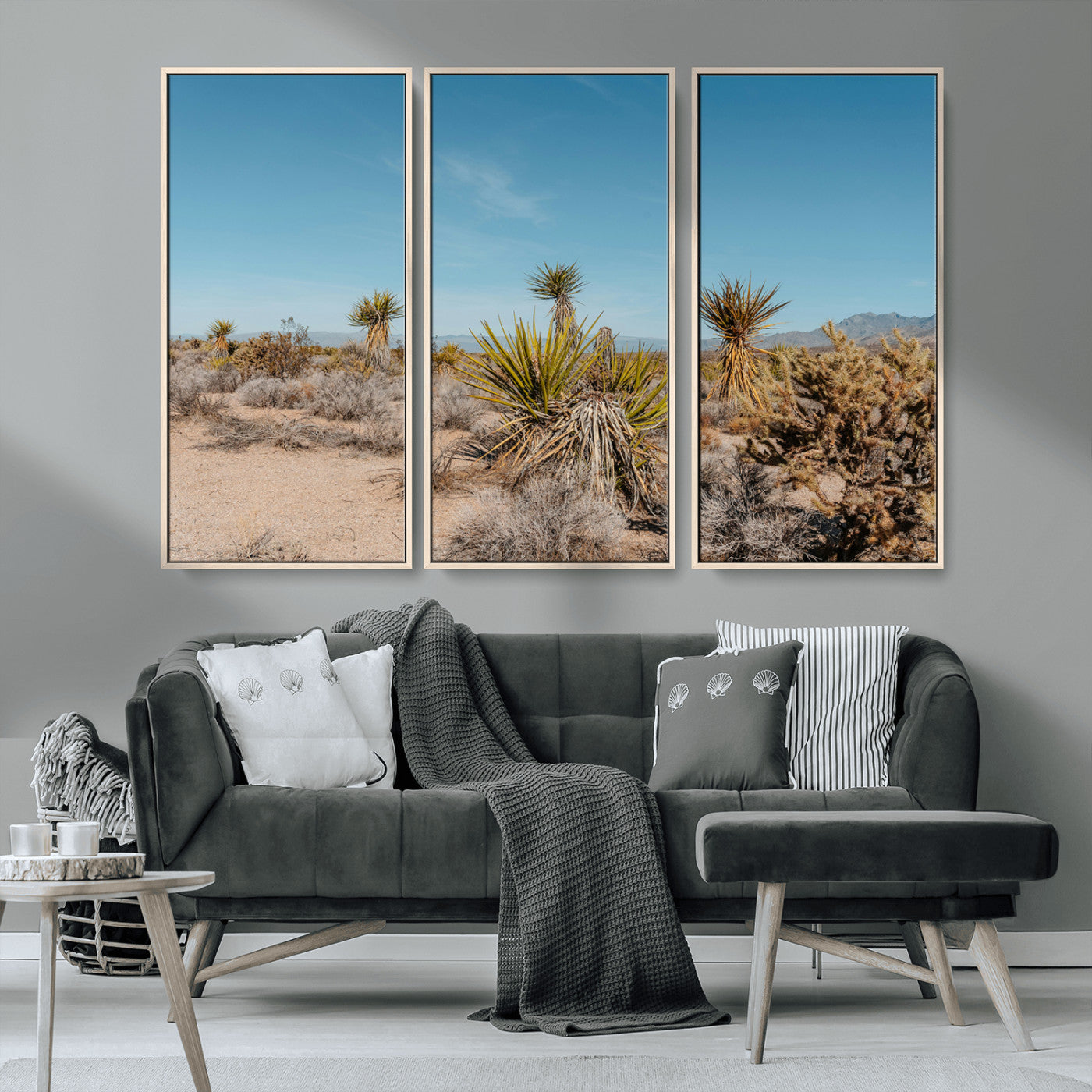 MGV-FC-48X32-3P - Joshua Tree Wall Art Canvas Print, Framed Desert Landscape Art Picture Print, Warm Earth Tones Perfect Southwestern Minimalist Decor Artwork