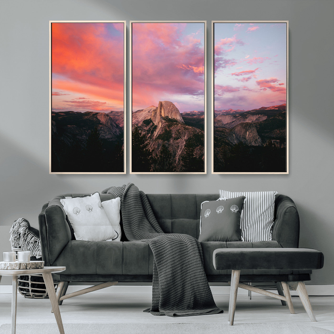 MGV-FC-48X32-3P - Half Dome Wall Art Canvas Print, Framed Yosemite National Park Art Picture Print, Dramatic Sunset Perfect Adventurous Wilderness Decor Artwork