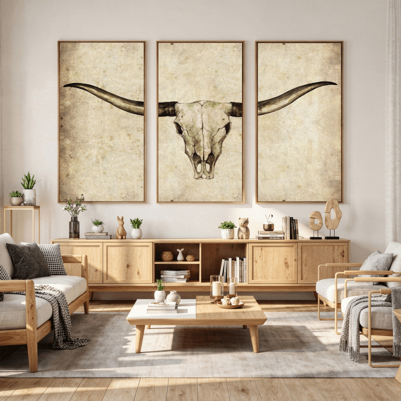 42788678-MGV-CV-36X24 - Longhorn Skull Wall Art Canvas Print – Rustic Western Artwork Print for Living Room Wall Decor