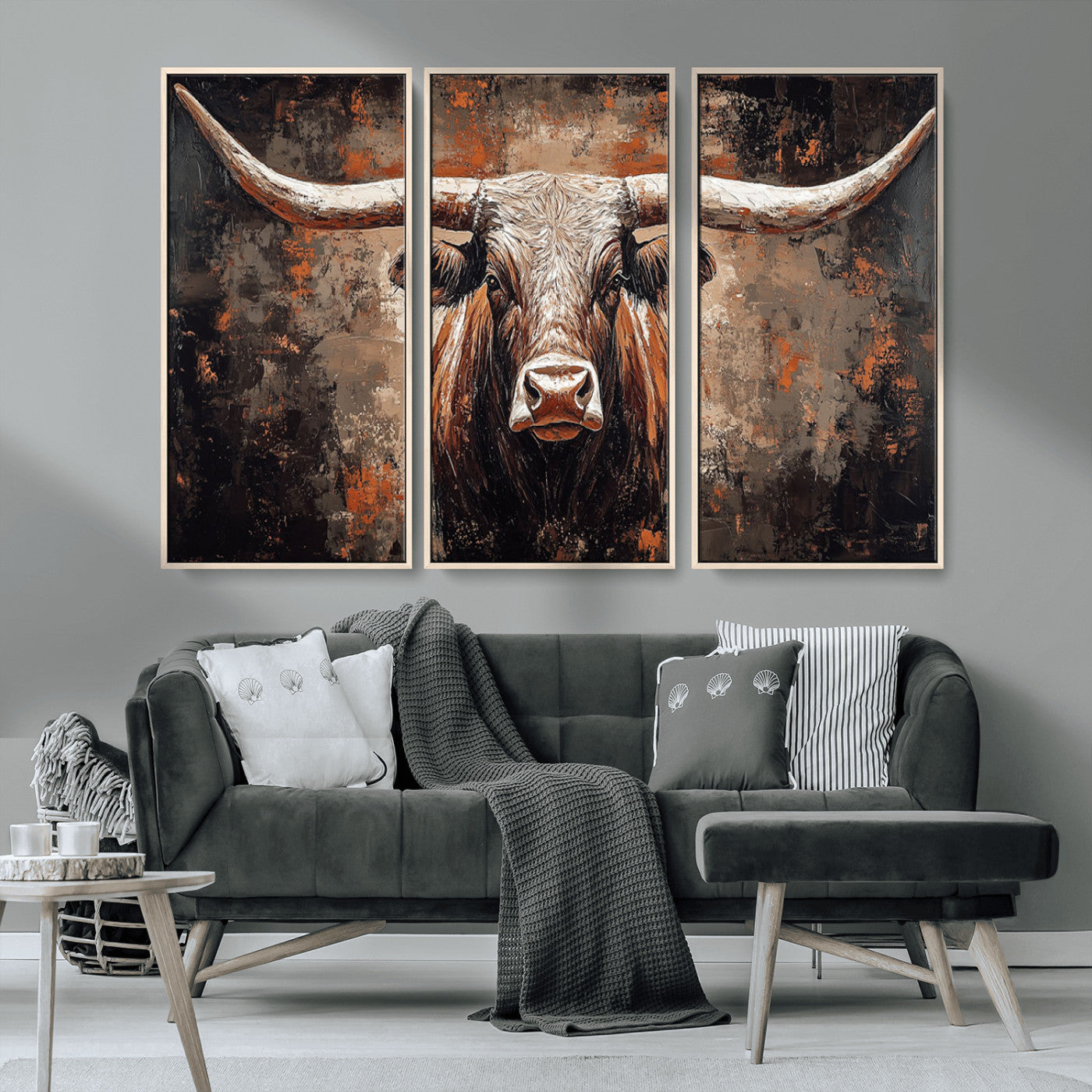 42732393-MGV-CV-36X24-Rustic Longhorn Bull Wall Art Canvas Print – Vintage Western Cattle Painting, Texas Steer Artwork for Ranch, Farmhouse or Cowboy Decor