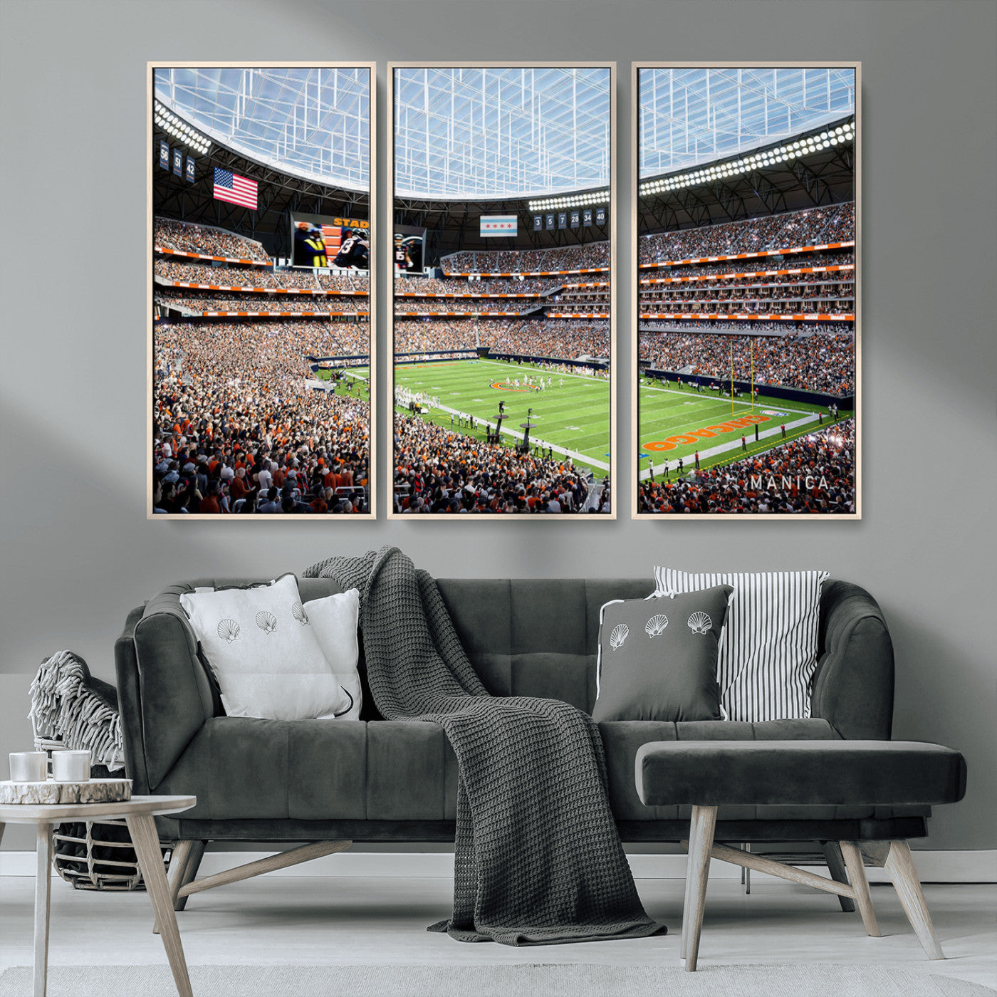 MGV-FC-48X32-3P - Chicago Bears Soldiers Field Wall Art Canvas Print – Framed Football Stadium Artwork for Sports