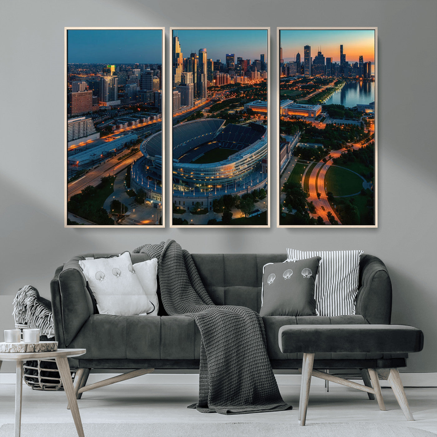 MGV-FC-48X32-3P - Chicago Bears Soldiers Field Wall Art Canvas Print – Framed Football Stadium Artwork for Sports
