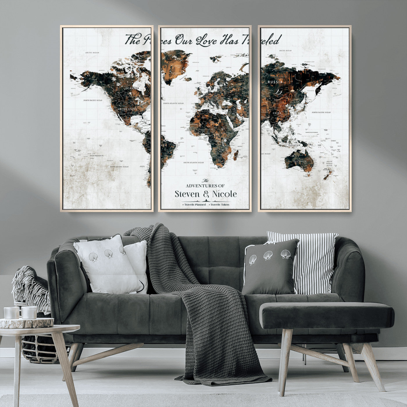89231588-MGV-CV-36X24-World Travel Map with Pins – Framed Canvas Print to Track Adventures and Create a Visual Travel Journal, Ideal Wall Art for Home - H17