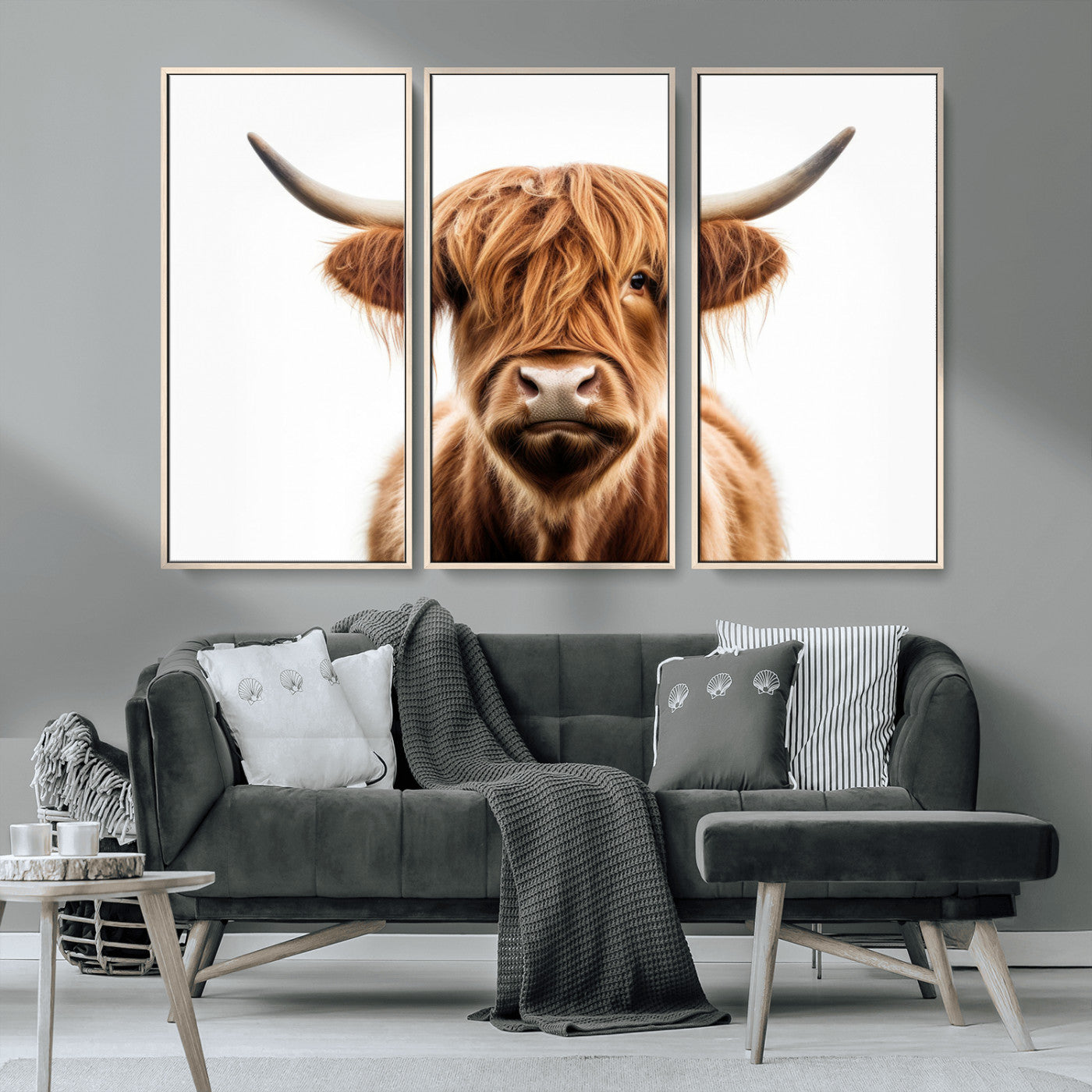 -Scottish Highland Cow Canvas Print, Framed Highland Cow Canvas Home Decor