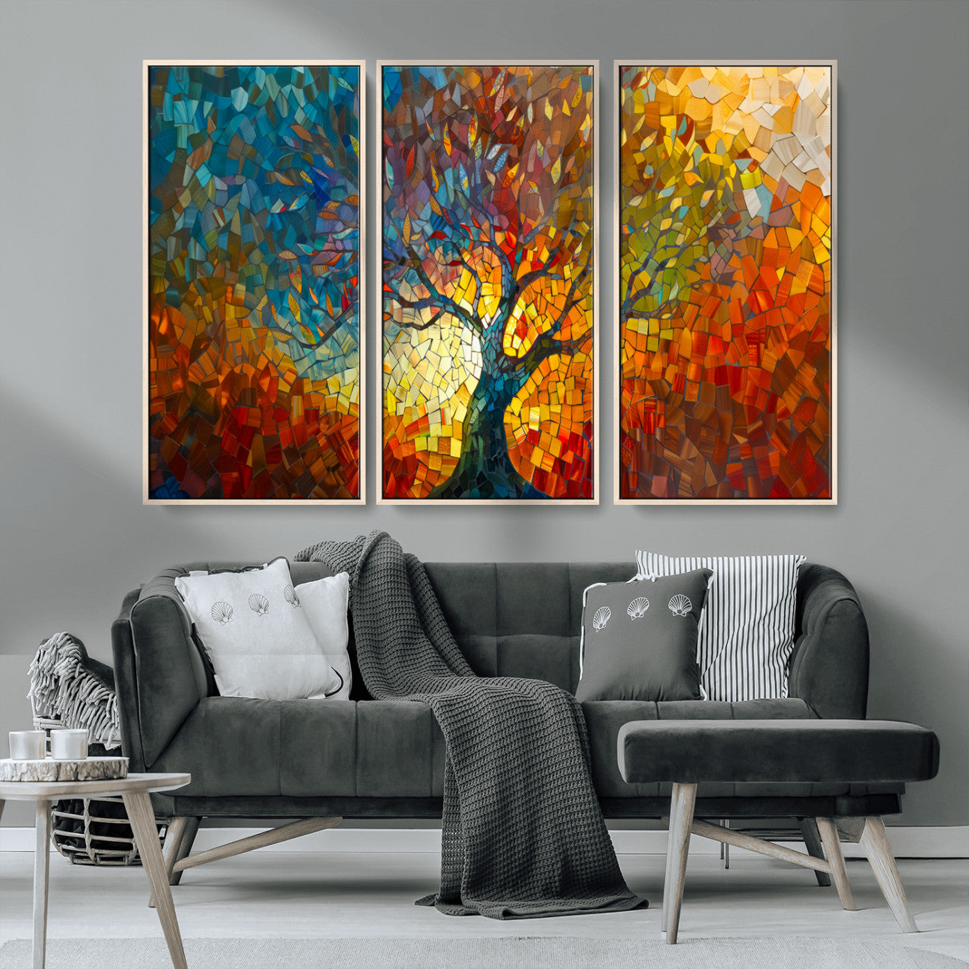 MGV-FC-48X32-3P - Mosaic Tree Canvas Wall Art – Vibrant Abstract Nature Design, Colorful Decor for Living Room, Bedroom, or Creative Spaces