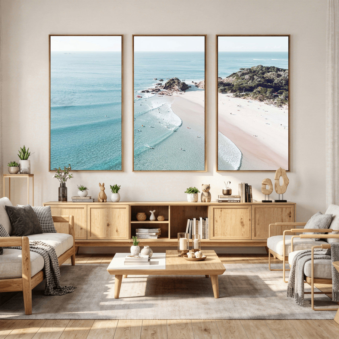 79395467-MGV-CV-36X24 - Aerial Beach Wall Art Canvas Print, Coastal Ocean Waves and Surfers Scenic Seaside Artwork for Home, Office Decor