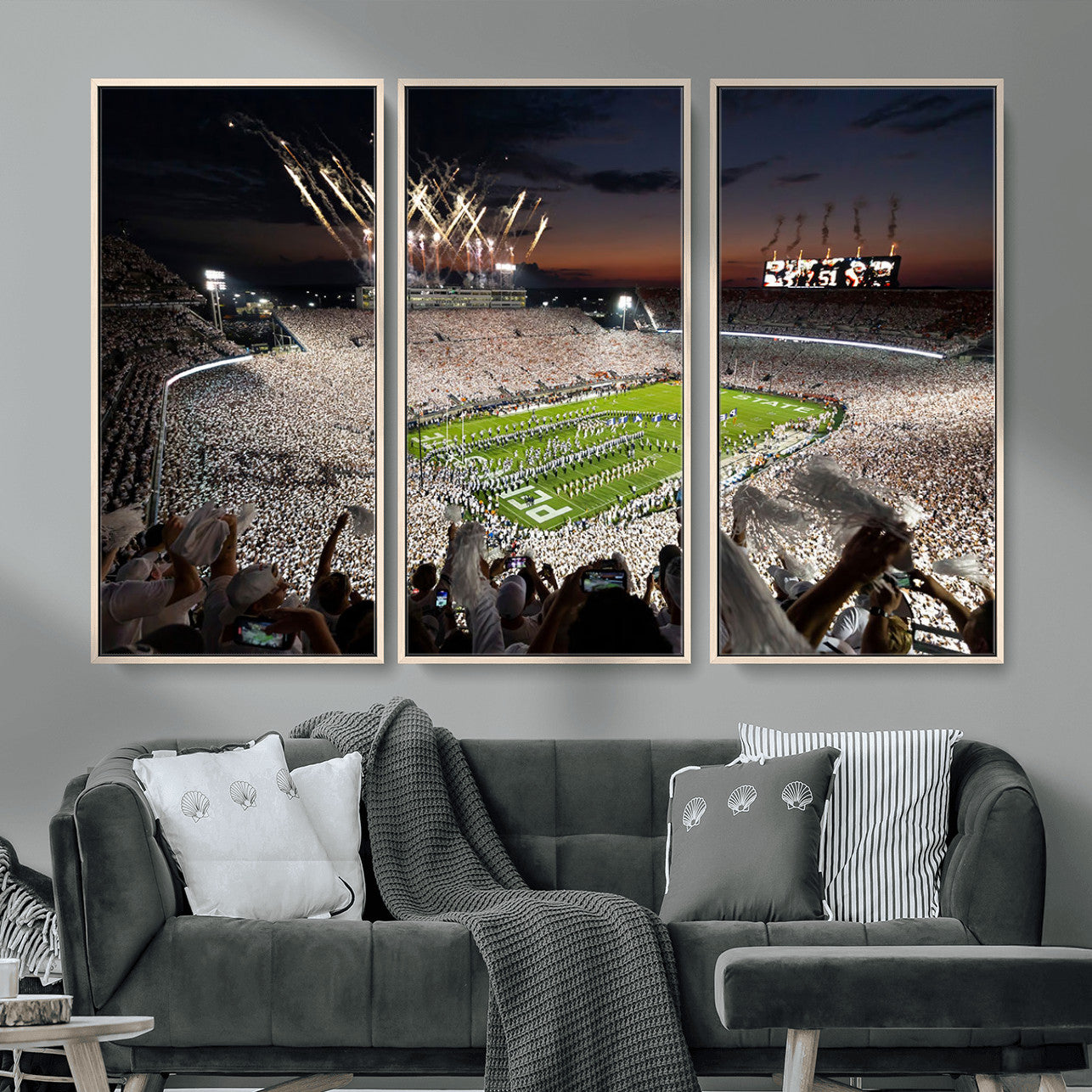 11221988-MGV-FC-48X32-3P - Epic Night Football Stadium Wall Art Canvas Print, Fireworks and Crowd Energy Game Day Excitement Decor for Home, Office