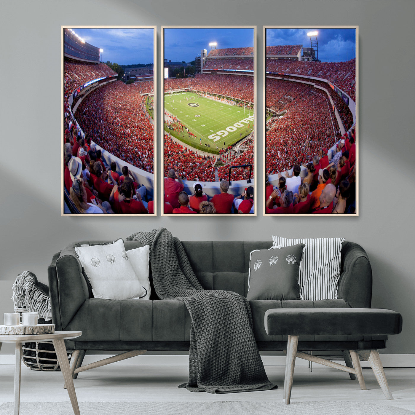 10244378-MGV-CV-48X32-3P-Dooley Stadium Wall Art Print, Sports Arena Canvas Wall Art, Dooley Field at Sanford Stadium Canvas Print, Modern Athletic Field Art Printing
