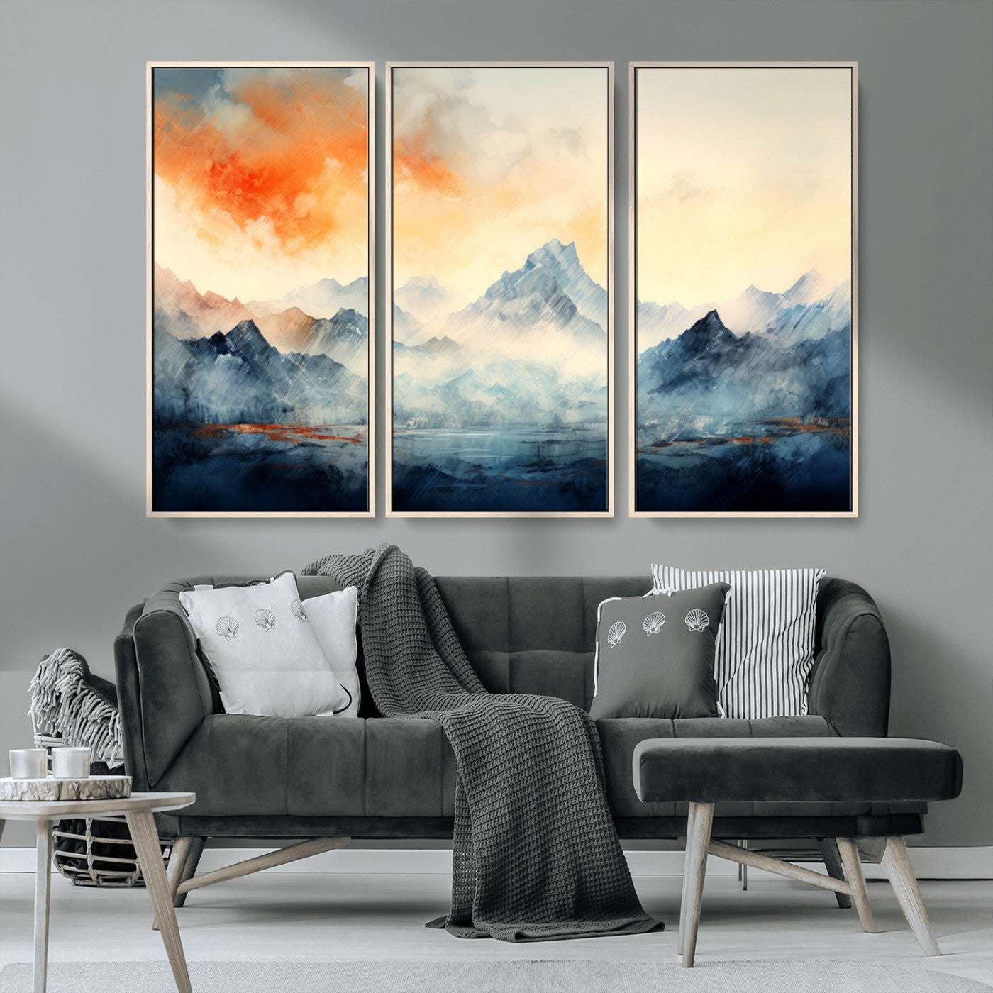 MGV-FC-48X32-3P - Warm Clouds Abstract Mountain Wall Art Canvas Print