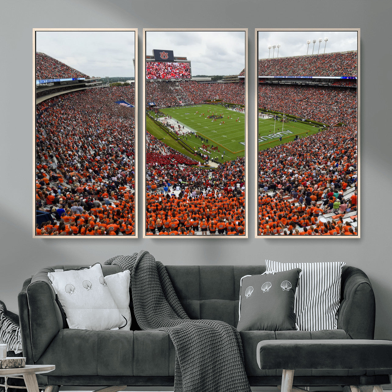 39597998-MGV-FC-48X32-3P_Natural-Jordan-Hare Stadium Wall Art Canvas Print, College Sports Art for Man Cave or Game Room, Framed Alabama Football Decor