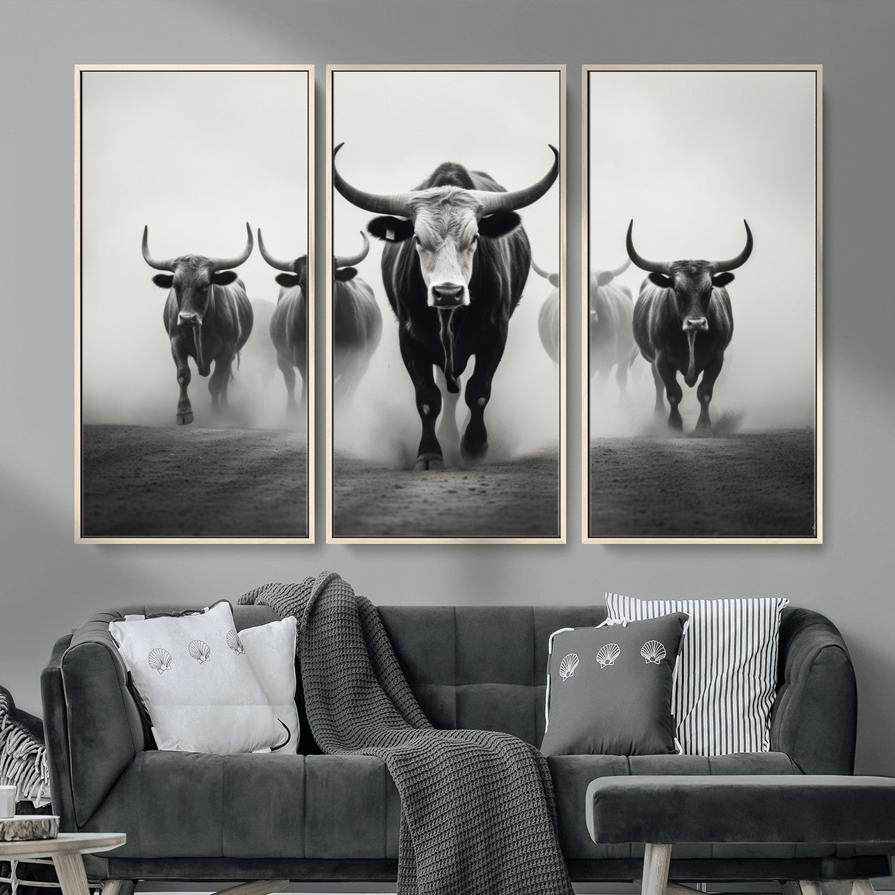 N34534C-MGV-FC-48X32-3P - Texas Bighorn Cow Hern Wall Art Canvas Print, Longhorn Cow Large Wall Art