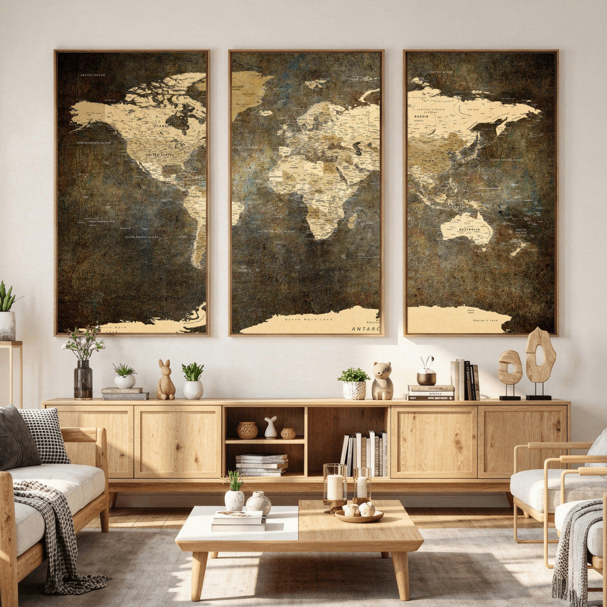 89742472-MGV-CV-36X24 - World Map Wall Art Canvas Print, Modern Decorative Framed Map Artwork Prints for Living Room, Office, Bedroom Wall Decor