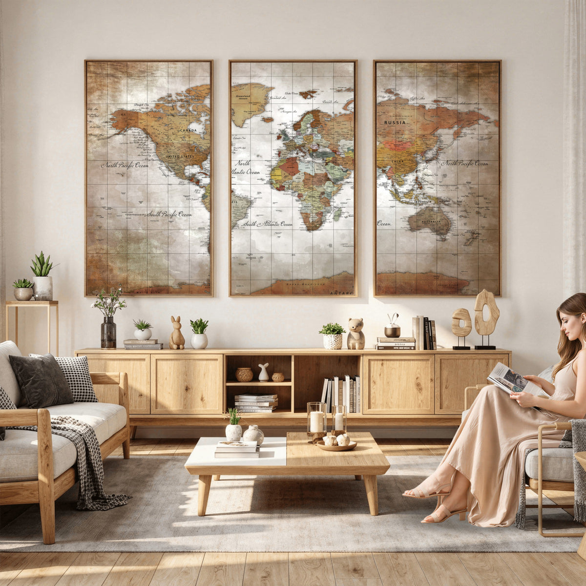51643807-MGV-CV-36X24 - World Map Wall Art Canvas Print, Modern Decorative Framed Map Artwork Prints for Living Room, Office, Bedroom Wall Decor