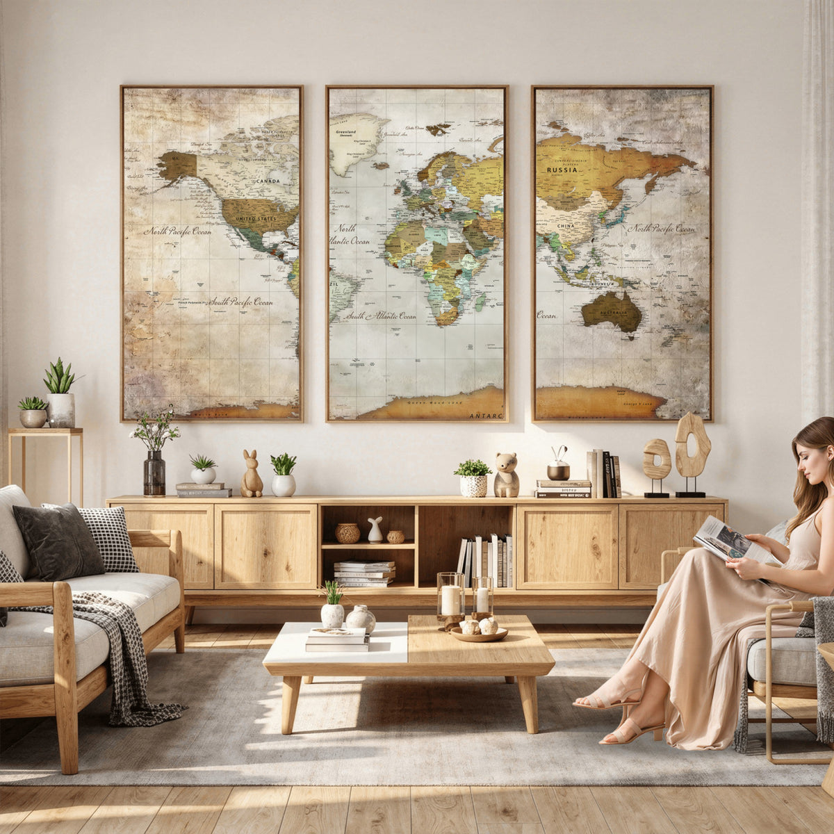 86108417-MGV-CV-36X24 - World Map Wall Art Canvas Print, Modern Decorative Framed Map Artwork Prints for Living Room, Office, Bedroom Wall Decor