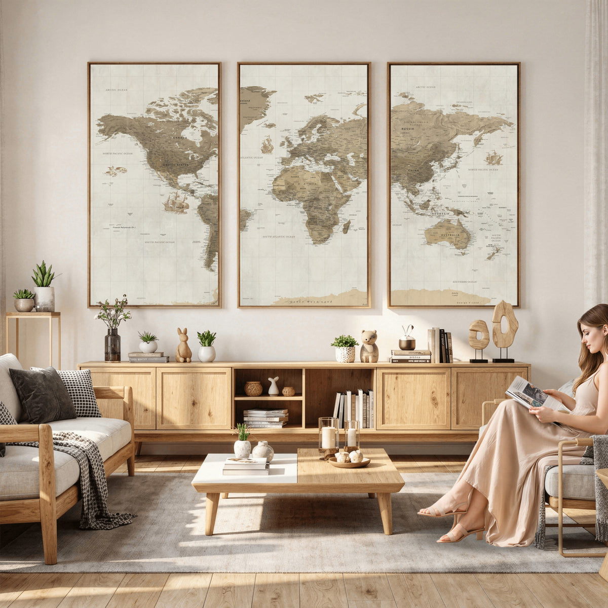 28283260-MGV-CV-36X24 - Detailed World Map Wall Art Canvas Print