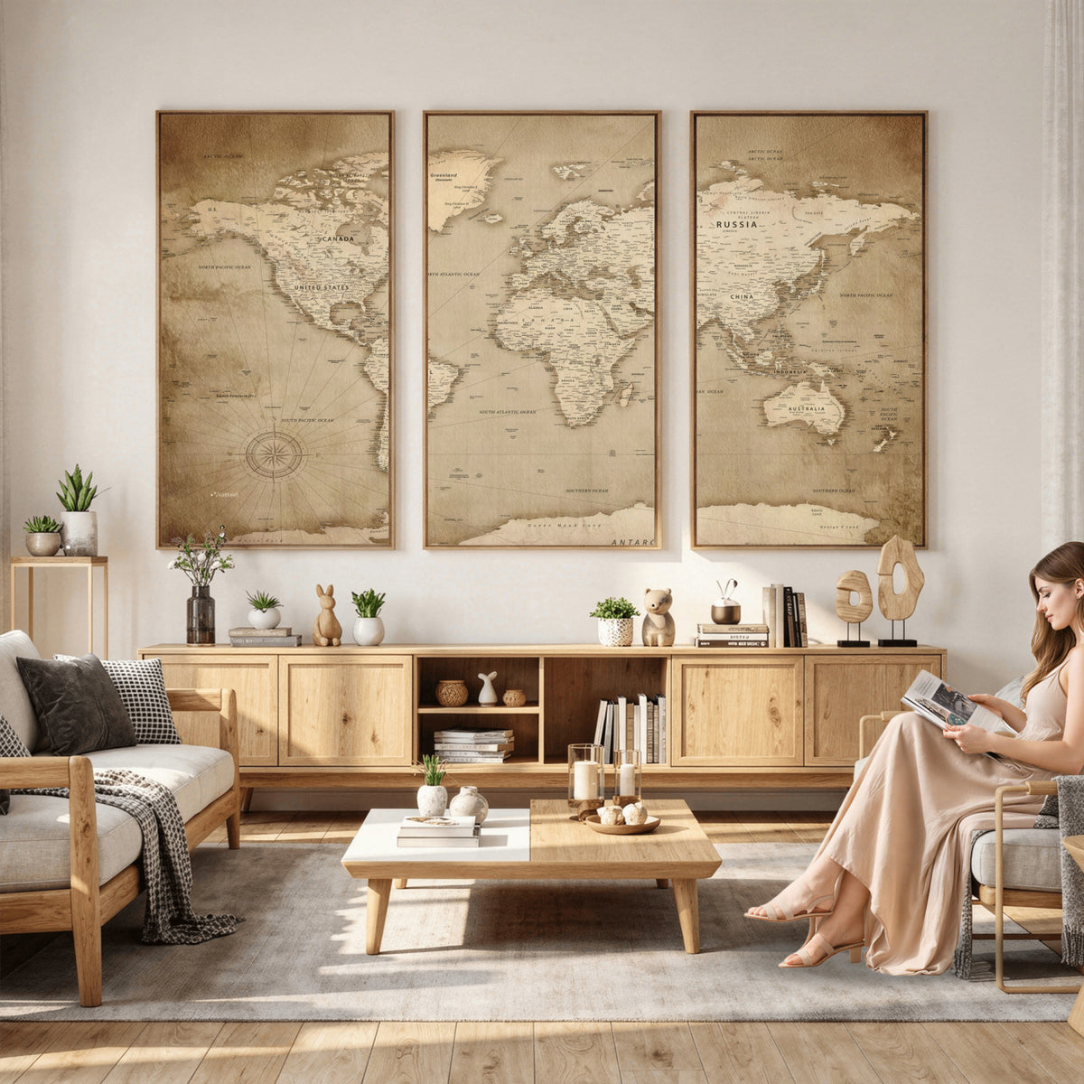 34795134-MGV-CV-36X24 - World Map Wall Art Canvas Print, Modern Decorative Framed Map Artwork Prints for Living Room, Office, Bedroom Wall Decor