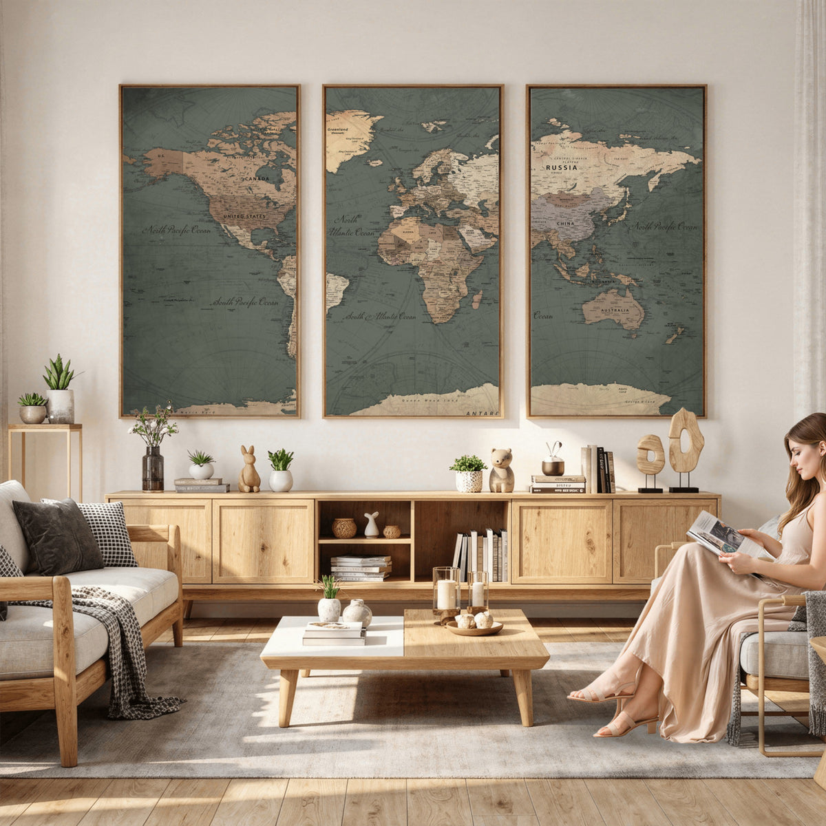 84619399-MGV-CV-36X24 - World Map Wall Art Canvas Print, Modern Decorative Framed Map Artwork Prints for Living Room, Office, Bedroom Wall Decor