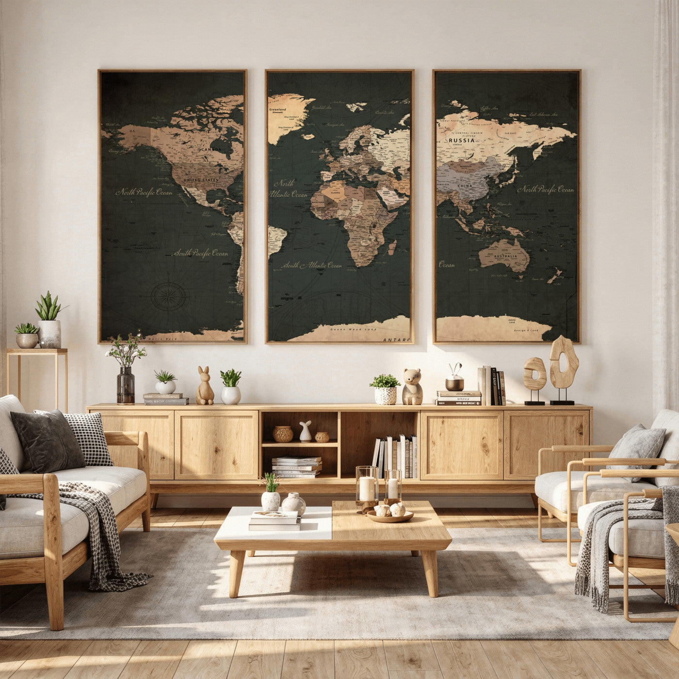 62059333-MGV-CV-36X24 - World Map Wall Art Canvas Print, Modern Decorative Framed Map Artwork Prints for Living Room, Office, Bedroom Wall Decor